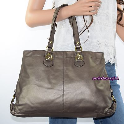 NEW Coach Ashley Grey Leather Carryall Tote Shoulder Bag F15513