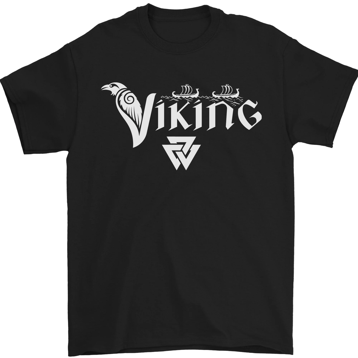 Maglietta Manga Uomo A RAVEN IN Viking Symbols Text Valhalla Cotton