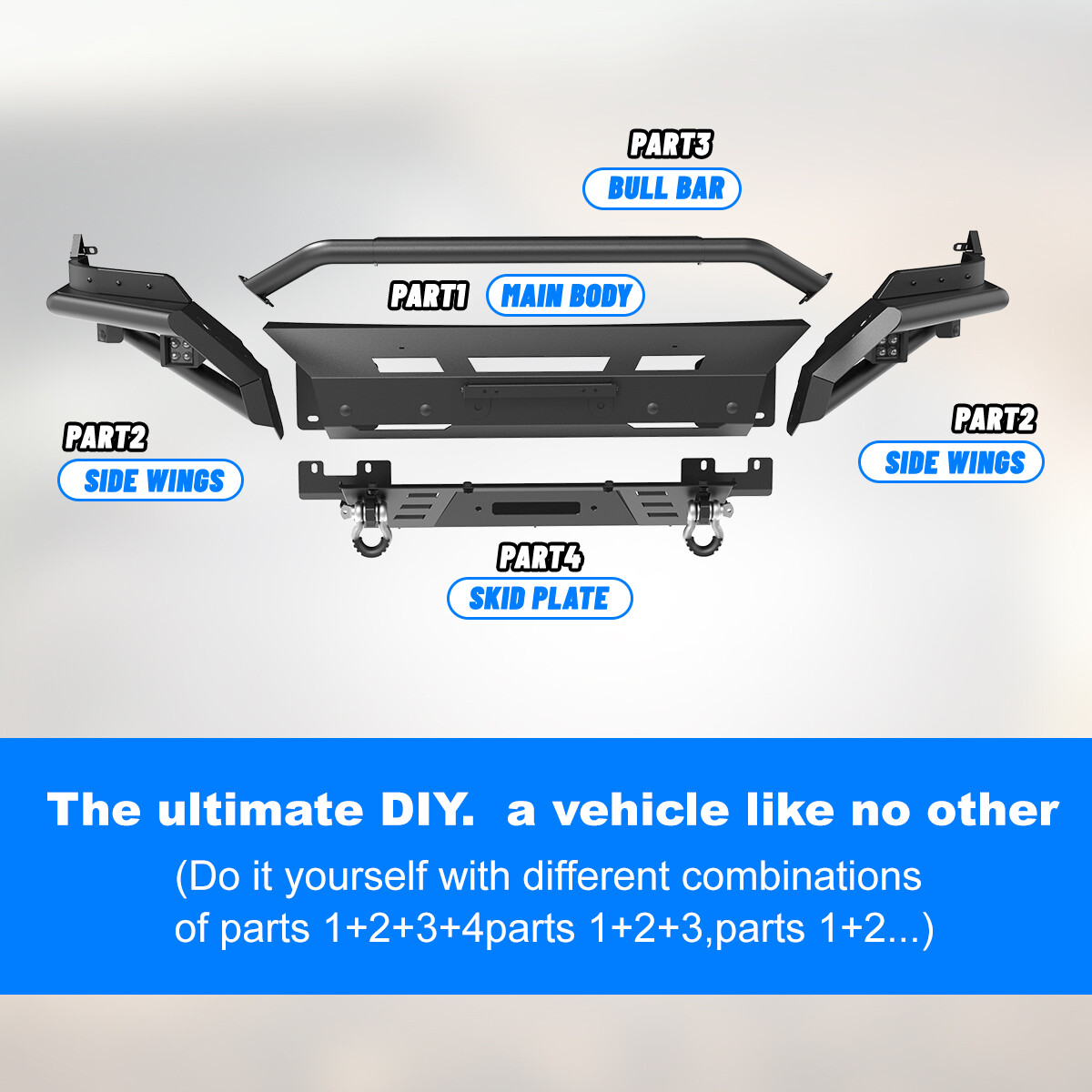 POFENZE Front Or Rear Bumper With Winch Plate & LED Lights & D-Rings – For 2013-2018 Dodge Ram 1500 (Excludes Rebel), 2019-2024 Classic (Excludes Warlock)