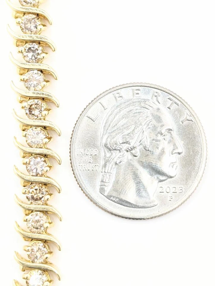 Brazalete Tenis 7.25" Oro Amarillo 10K 21.9g 38 Diamantes Champagne 8 Quilates TW S Foto 3 de 4