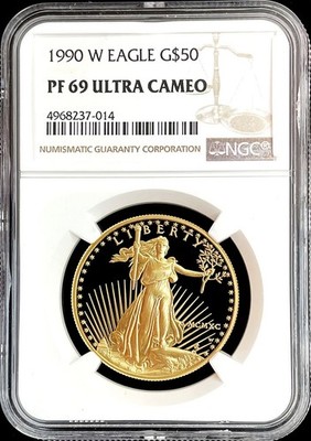 1990 W GOLD 1 oz PROOF $50 AMERICAN EAGLE COIN NGC PF 69 ULTRA