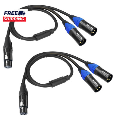 2Pack XLR Y Splitter Cable Female to Dual Male Y Cable XLR Splitter 1 Female to
