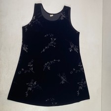 Vintage Y2K Black Velvet Shift Dress Witchy Whimsigoth Metallic Size in Photos