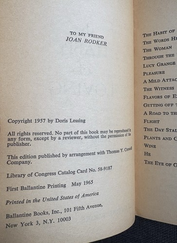 Doris Lessing The Habit of Loving pb 1st Ballantine Printing 1965 Short Stories - Picture 2 of 3
