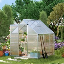 Polycarbonate Walk-in Garden Greenhouse Kit w/ Sliding Door, Silver Refurbished