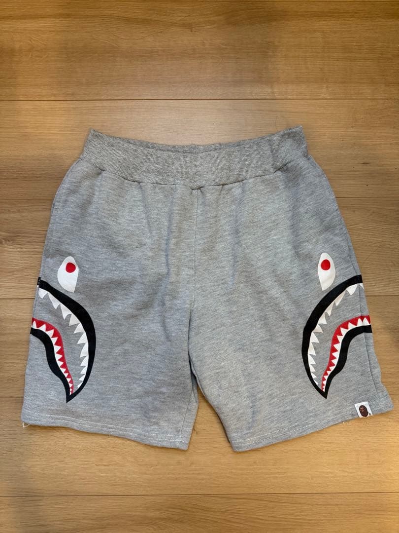 A BATHING APE Cotton Shark Shorts Half Pants Gray M BA0226177