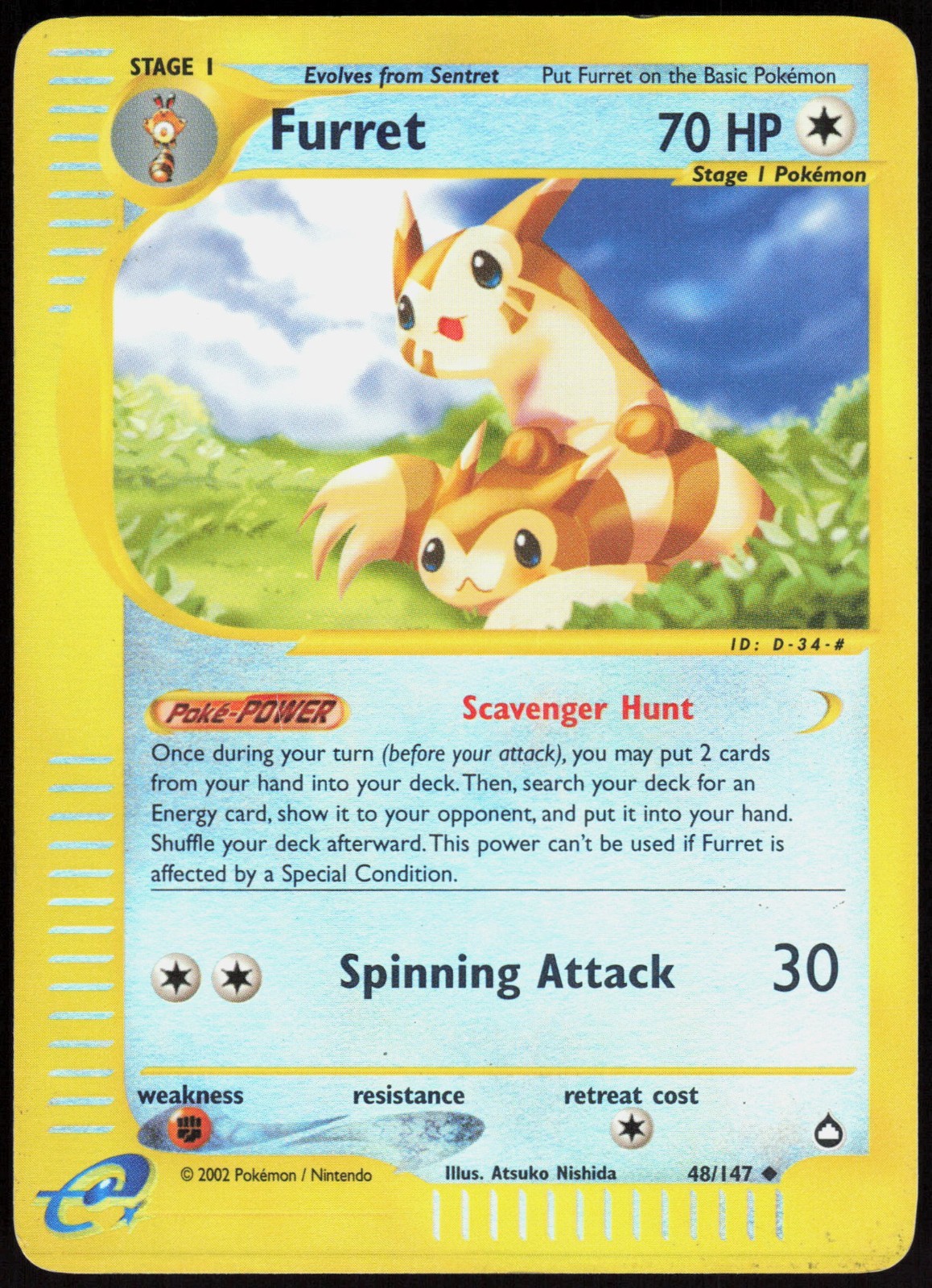 Furret - 48/147 - Pokemon Aquapolis Reverse Holo Rare Card LP