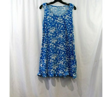 Draper James Womens Blue White Floral Ruffle Sleeveless Nightie Night  Gown S/M