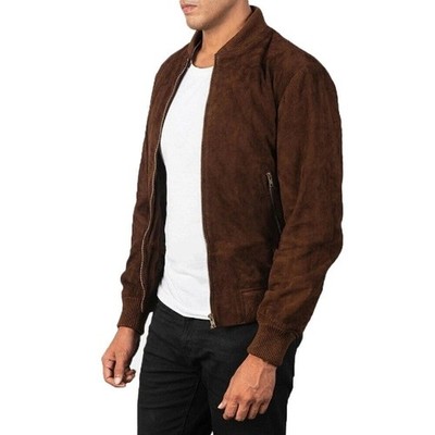 Brown Flight Bomber Suede Leather Jacket For Men