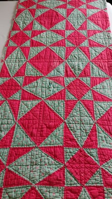 Handmade Quilt Farmhouse Antique Vintage 58'' x 58'' Primitive Red Green READ!  