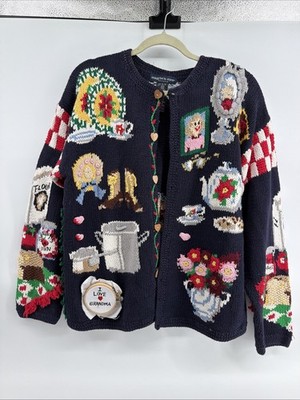 Vintage Eagles Eye Women s XL Grandmas House Knit Cardigan Knit Sweater Button