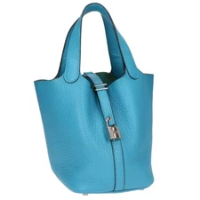 Hermes Handbag Picotin PM R Engraved SV Hd Taurillon Clemence Turquoise  262264