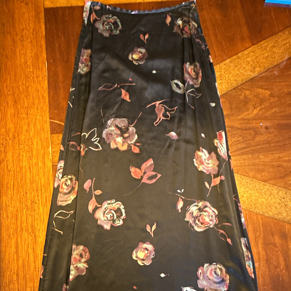 Limited Women's Black Vintage 90’s Floral Silk Satin Maxi Skirt 2 Y2K