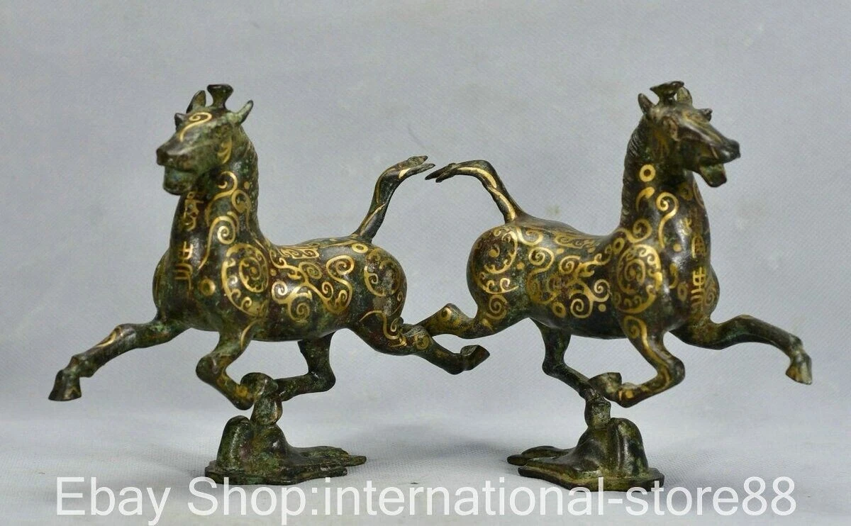 马褐色中国风青铜雕像、雕像| eBay