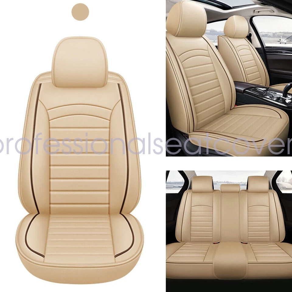 Juego completo de fundas de asiento de coche de cuero PU para BMW protectores delanteros y traseros beige Foto 2 de 4