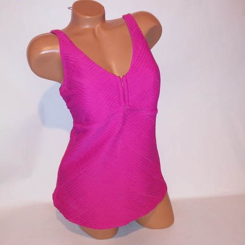Lands End Swim Top Tankini Size 14 Solid Pink Textured Tank Lightly Lined