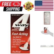4Way Fast Acting Nasal Spray for Adults and Children 12 , Sinus Congestion Re...