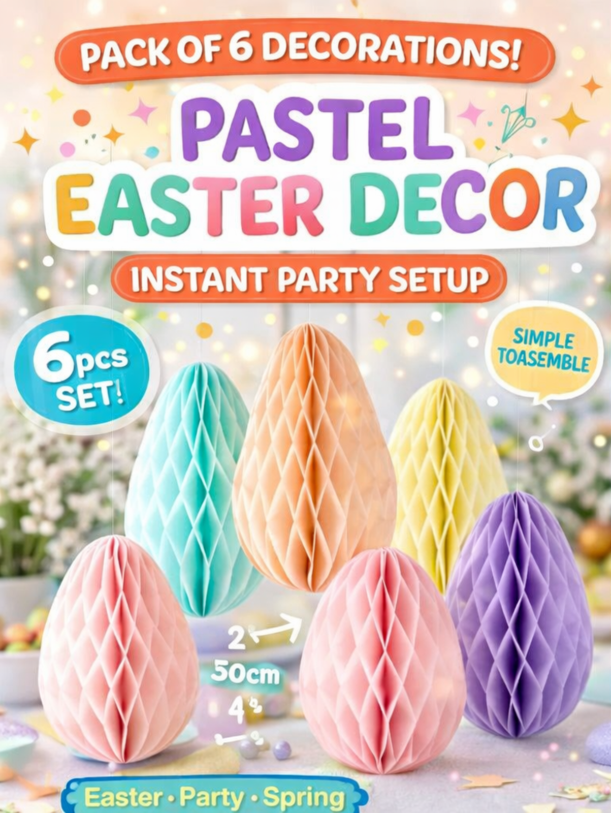 Pastel Honeycomb Easter Egg Decorations Hanging Party Decor 20cm 30cm x 6