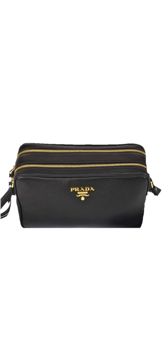 Prada 1BN079 Black Double Zip Vitello Phenix Pebbled Leather Prada 1BN079 Black Double Zip Vitello Phenix Pebbled Leather