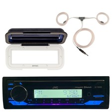 JVC KDT92MBS Marine Bluetooth USB Radio w/ Cover - White, Enrock Boat Antenna