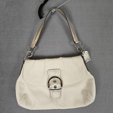 Vintage Coach Bag Ivory Soho Y2K Flap Pleated Leather Shoulder Buckle F17217