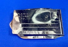 PLEASE RETURN TO Postcard Mail Sterling Silver Vtg Money Clip Bill Holder Simons