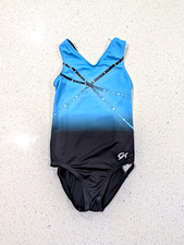 GREAT GK Elite Child Large Gymnastics Dance leotard BLACK Ombre Blue ULTRA SOFT