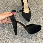 Nina Black Pointy Satin Strappy Platform Heels 9 M New — photo 3