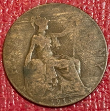 VINTAGE 1915 GREAT BRITAIN ENGLISH 1/2 HALF PENNY CENT-NOV363