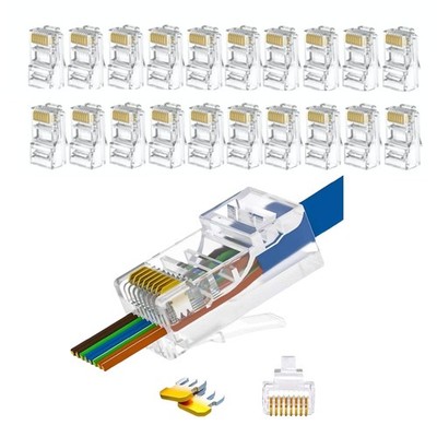 20-Pack RJ45 Pass Through Connector, Cat 5 Cat 6 connectors, Gold Plated 8P8C...