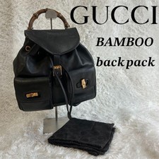 GUCCI Zaino Bambù Oro Ferramenta Pelle Nero dal Giappone Autentico