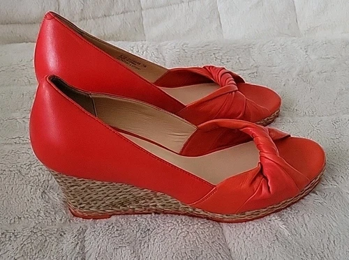 NIKE Scarpe sandali Cole Haan Ava zeppa punta aperta arancione rosso donna tacco 7B slip on