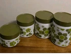Vintage Anchor Hocking Milkglass Canister set/4 SPRINGTIME Green Daisy EUC