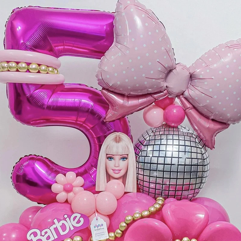 51Pcs Rose Red Pink Latex Balloons Number 1-9th Bow Knot Foil Ball Baby Shower K - Image 4 of 4