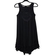 Altar'd State Semi Sheer Black Embroidered Mini Dress Layered Crochet Lace Small