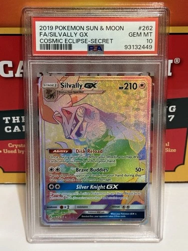 Pokemon S&M Cosmic Eclipse Silvally GX 262/236 Secret Rare Holo Rainbow PSA 10