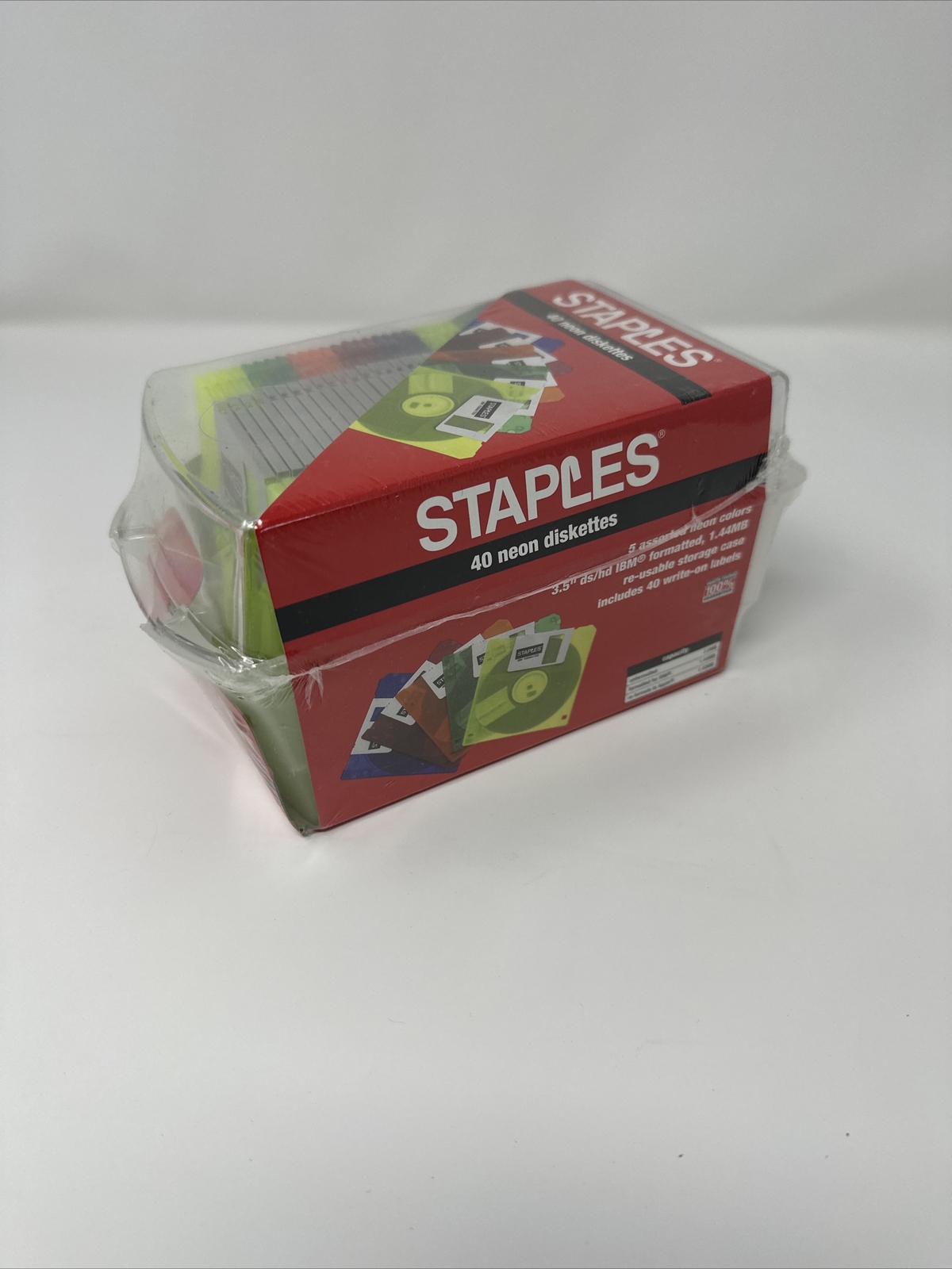 Staples Neon Colors Diskettes 40 Pack IBM 3.5" Floppy Disks with Case