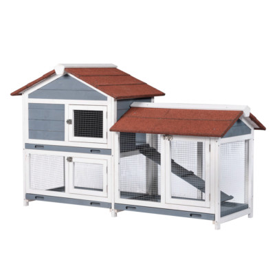 Two Floors Wood Outdoor Indoor Roof Waterproof Bunny Hutch Rabbit Cage PET House