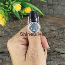 Natural Blue Labradorite 925 Sterling Silver Engagement Ring Size 5.5 US JN170