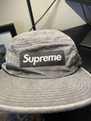 Supreme Logo Stripe Jacquard Denim Camp cap Black