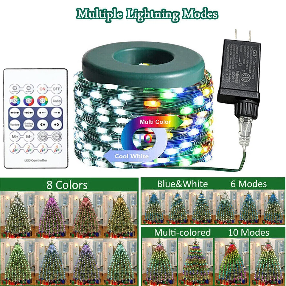 200LED Christmas Tree Light String Waterfall Waterproof Party Xmas Decor Remote - Image 2 of 4