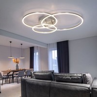 Deckenleuchte Wohnzimmerlampe Deckenlampe Ringdesign Metall Opal Weiß Led L 68Cm
