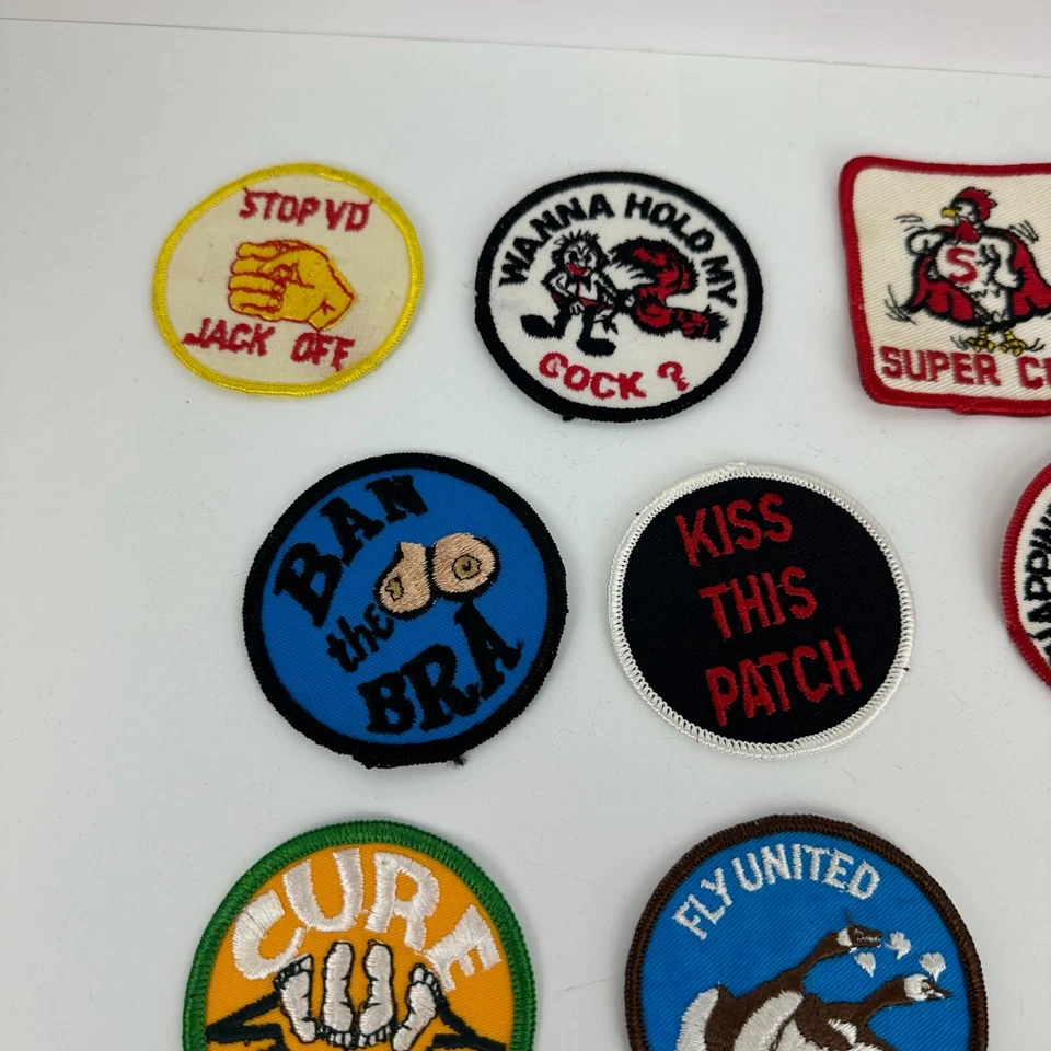VTG 70s Embroidered Patch LOT OF 12 Sew-On Sex Sexual Crude Funny Rude Kiss - Image 2 of 4