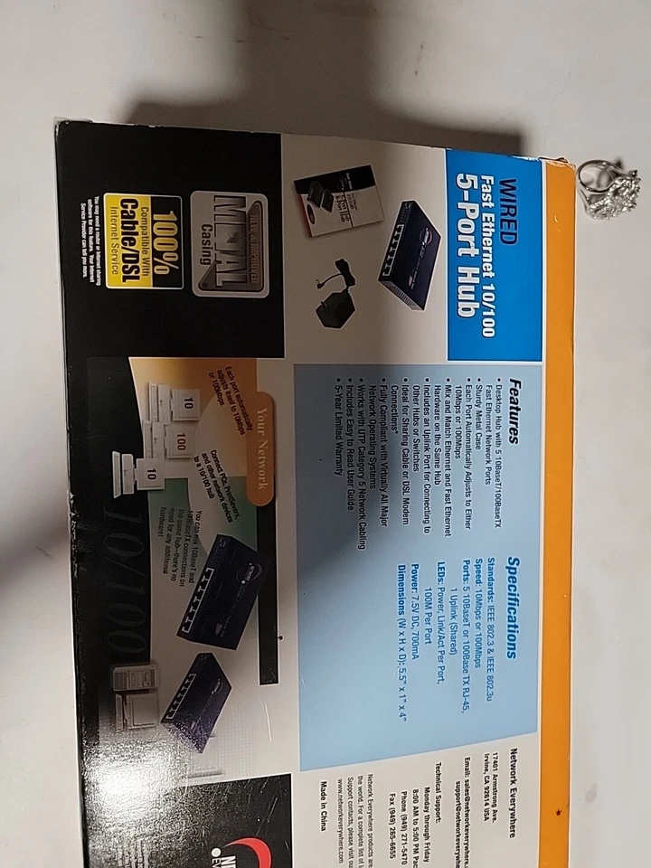 Network Everywhere Wired Fast Ethernet 10/100 5-PORT HUB NH-1005-WM Open Box - Image 3 of 4