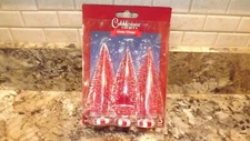 3pc Winter Village PEPPERMINT BASE Bottle Brush Tree