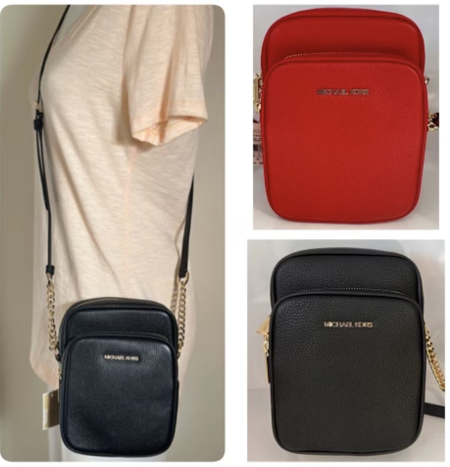 Michael Kors Jet Set  Pebbled Leather Medium North South Flight Crossbody Bag