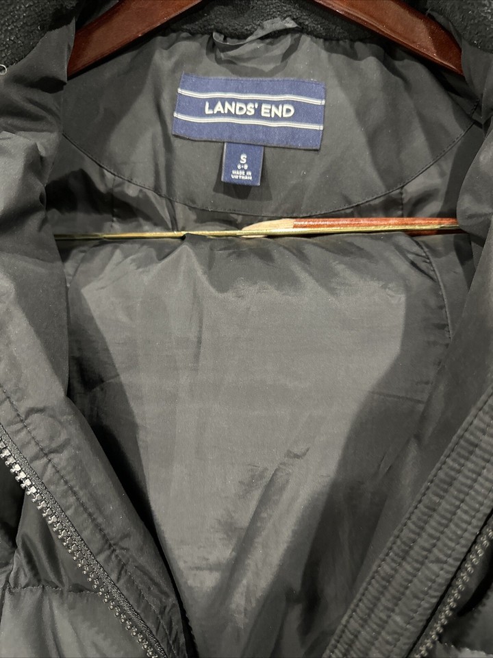 Ladies Lands End Black Down Long Puffer Coat Jacket Sz S eBay