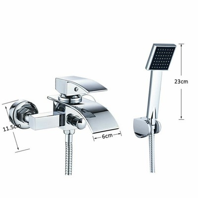 RUMOSE Badewannenarmatur Freistehend – Wasserfall-Auslauf, Gebürstetes Nickel, Mit Handbrause