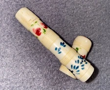 Antique Floral Painted Bone Needle Case, Original- c1820