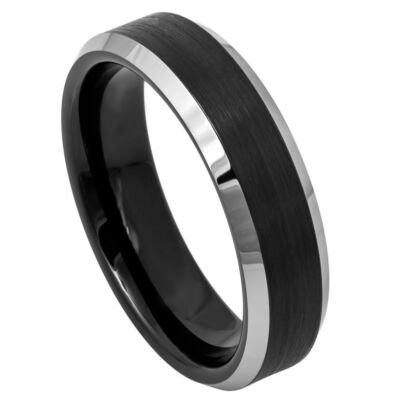 Tungsten Ring Band Black IP Plated Brushed For Men & Women